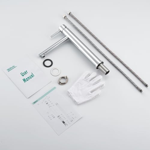 Kelleria High Chrome Bathroom Tap, Single Lever Mixer Tap for Washbasin, Basin Tap with Spout Height 225 mm, Stainless Steel Basin Taps