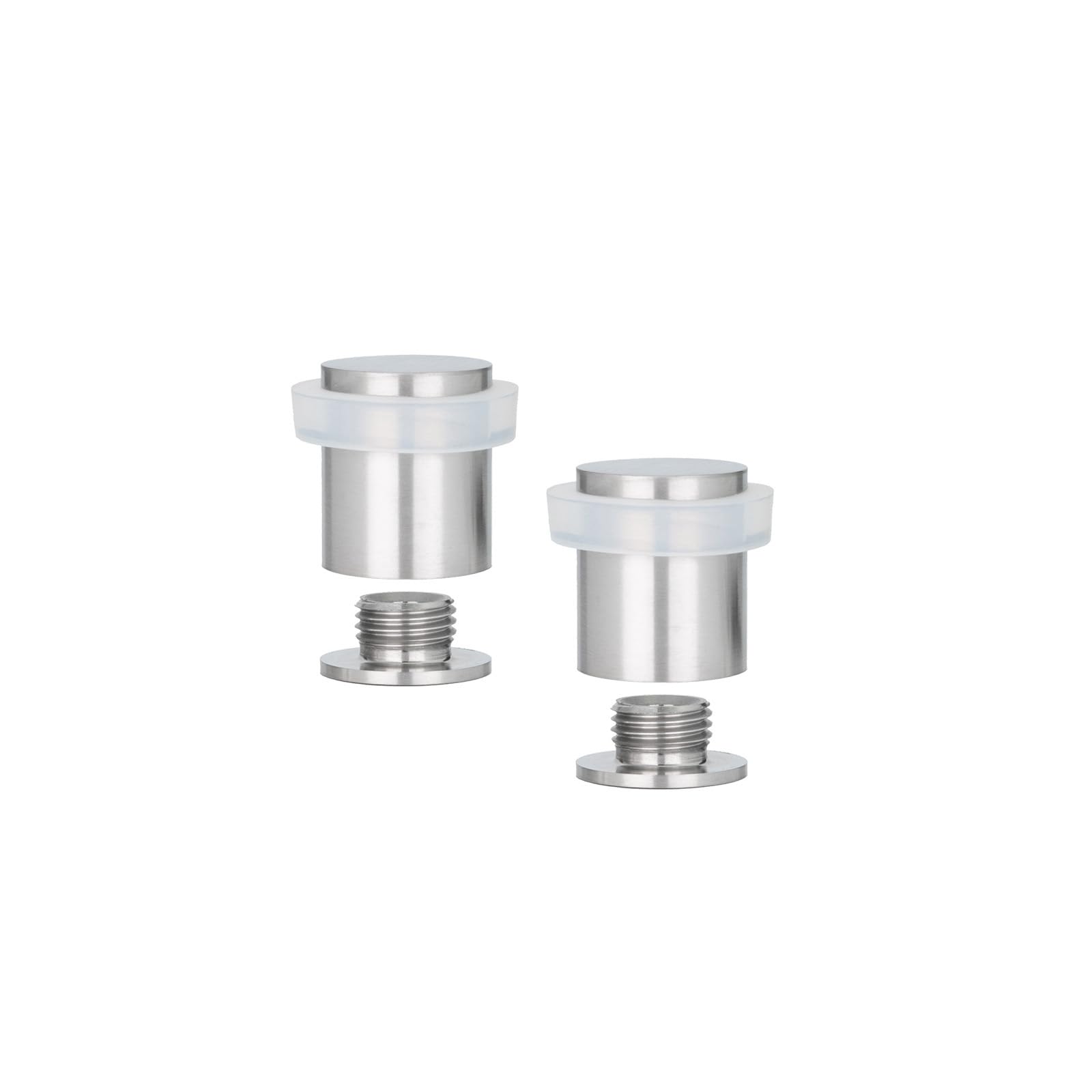 EVI Herrajes | Pack of 2 Stainless Steel Door Stops | Ø20x25mm | Floor Mounted | Matte Finish | Natural Silicone Protection | Includes Screw + Fastening Plug | Model I-181BCB