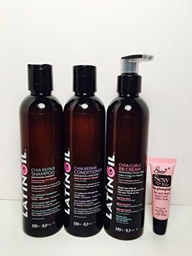 LATINOILChia Seed Oil Shampoo 8.5 oz, Conditioner 8.5 oz & BB Cream 8.1 oz Set - Free Starry Sexy Lip Gloss 10ml