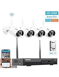 [nuevo H.265 más fuerte WiFi] Sistema de cámara de seguridad inalámbrica, ISOTECT 8CH Full HD 1080P sistema de seguridad de vídeo, 4 cámaras de seguridad IP de interior exterior, visión nocturna de 5.0 ft y fácil visión remota, disco duro de 1 TB