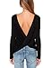 Women's Fashion Boat Neck Long Sleeve Shirt Twisted Deep V Open Back Blouse