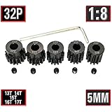MakerDoIt 32P 5mm Pinion Gear Set 13T 14T 15T 16T 17T with Hex Key for RC