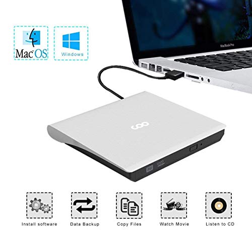 External CD/DVD Drive USB 3.0 Portable R/W Optical Drive High Speed Data Transfer Slim CD DVD Burner Recorder CD ROM for Laptop/MacBook/Desktop/MacOS/Windows10/8/7 (White)