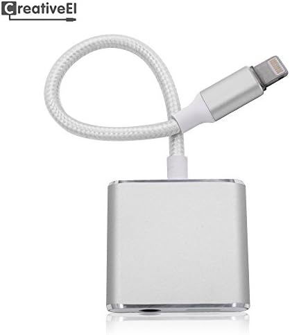 iPhone 7/7 Plus Audio Adapter, Charge Adapter, Earphone Adapter 2 in 1 Lightning 3.5mm Headphone Adapter Cable by CreativeEI (Silver)