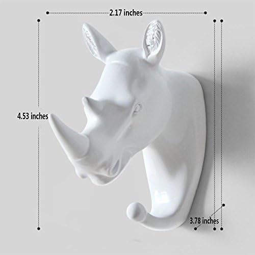Creative Wall Decorations Animal Head Shaped Single Wall Hook / Hanger Resin Material for Hanging Clothes Coat Hats Keys Bags Purse Towels (White Rhino)