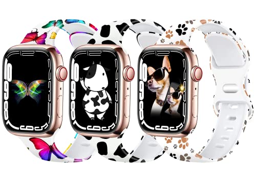 IKANFI Sport Band Compatible with Apple Watch Bands 49mm 45mm 44mm 42mm 41mm 40mm 38mm Women, Silicone Floral Printed Fadeless Pattern Design Strap for iWatch Series 9,8,7,6,5,4,3,2,1,SE
