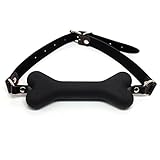 Kocome Cute Solid Leather Harness Mouth Silicone Dog Bone Ball Gag 20mm BDSM Mouth Plug (Black)