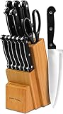 Knife Set with Wooden Block 13 Piece - Chef Knife, Bread Knife, Carving Knife, Utility Knife, Paring Knife, Steak Knife, and Scissors (Kitchen)