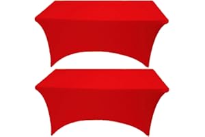 Gowinex 2 Pack 6FT Red Spandex Tablecloth Stretch Fitted Table Cover for Rectangular Table Event, Wedding, Banquet and Parties