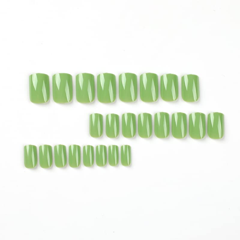 Green Press on Nails Medium Square KXAMELIE Natural Acrylic Glue on Nails Medium Length Coffin Nails Press ons Short Gel Nails Reusable Fake Nails 2024 Trendy Solid Color False Nails 24Pcs - Image 4
