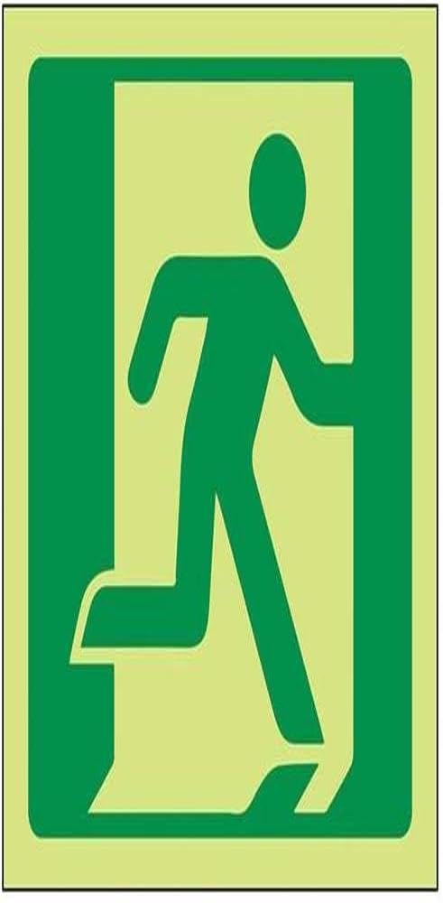 VSafety Glow In The Dark Running Man Right Logo Fire Exit Sign - 100mm x 100mm - Self Adhesive Vinyl