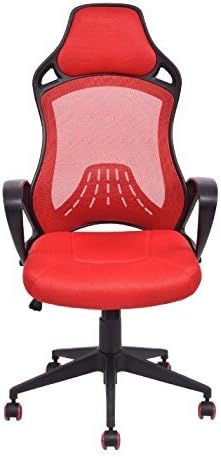High Back Office Chair Mesh Ergonomic 360 Swivel - Adjustable, Breathable Executive Desk Seat - Bundle w Anti-slip Accessory Pad (Red)