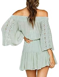 Miessial Vestido corto de verano con volantes y mangas acampanadas para mujer