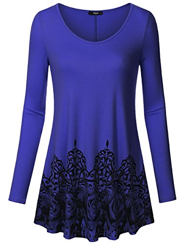 Laksmi Womens Draped Tunic Tops Loose Fit Comfy Flattering T Shirt, Long Sleeve Round Neck, RBU M