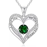 BAUBELLA Birthstone Heart Necklace for Women Wife Girlfriend Mom Daughter Gifts S925 Silver Jewelry For Anniversary Rose Gold Gifts For Birthday Christmas Mothers Valentines Day