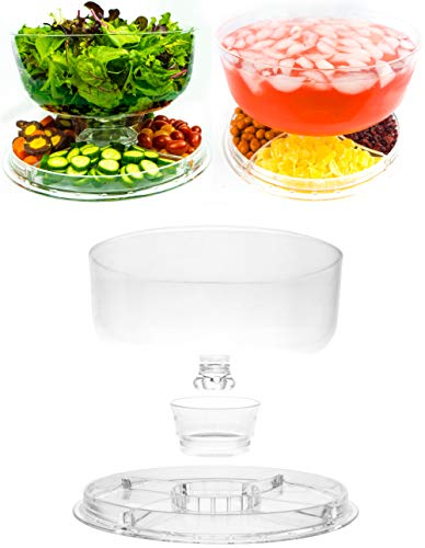 ImpiriLux Acrylic Cake Dome Stand and Multifunctional Serving Platter with Stainless Steel Cake Cutter Server for Desserts, Chips, Salads, Pastry and more