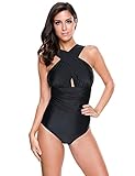 Grapent Women's Sexy Ruched Front Criss Cross Straps One-Piece Swimsuit Swimwear