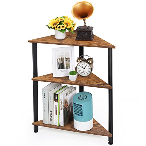 View 1 of melos Corner Shelf, 3 Tier Corner Bookshelf Bookcase, Freestanding Corner Shelf Stand, for Bedroom, Living Room, Bathroom, Entryway, Office, Kitchen, Small Space(16"/Lx16/W x 28.5"/H-Rustic Brown)