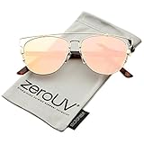 zeroUV - Technologic Full Metal Crossbar Flash Mirror Flat Lens Aviator Sunglasses 54mm (Gold / Pink Mirror)