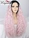 K'ryssma Baby Pink Lace Front Wigs Ombre Long Curly Synthetic Wig with Black Roots Middle Part Heat Resistant Light Pink Wig for Women 24 inches