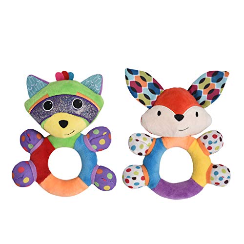 HAHA Baby Teething Rattle Toys, Infant Girl Boy Learning Toy Newborn Soft Handbell Grab Shaker Crinkle Squeaky Sensory Travel Accessories for 0 3 6 9 12 Months Old