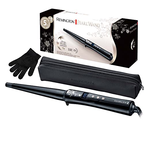 Remington Lockenstab [kegelförmig 13-25mm] Pearl Digital (hochwertige Keramikbeschichtung mit echten Perlen) LCD-Display 130-210°C, Hitzehandschuh, na