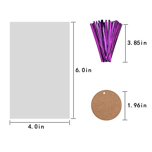 Cellophane Bagsï¼Œ200pcsTreat Bags with 200 Twist Ties 5 Mix Colors Good for Bakery, Cookies, Candies,Dessertï¼ŒPopcorn (4'' x 6'')