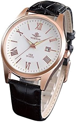 Nobisun Men's 1868JWBL Gold Tone Case Analog White Dial Quartz Analog Watch with Black Leather Band