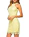 Lamilus Women's Summer Backless Halter Neck Lace Mini Short Casual Shift Dress,Yellow,Small
