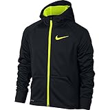 Nike Boy's Therma Full-Zip Hoodie (Black/Volt, Large)