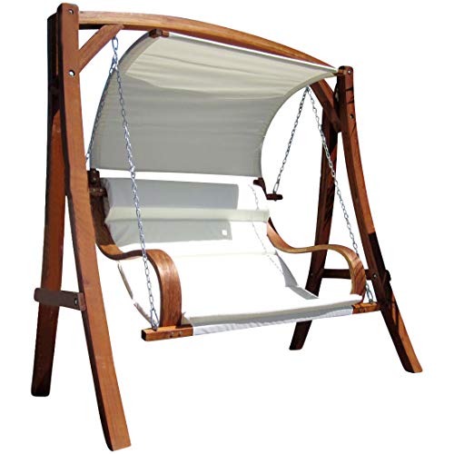 ASS Design Hollywoodschaukel Gartenschaukel MERU aus Holz Lärche inkl. Abdeckung von AS-S, Farbe:Cremeweiss