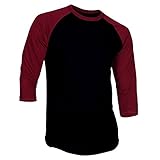 Men's 3/4 Sleeve Baseball Jersey Tee Plain Athletic Raglan Shirts-Black Burgundy-Large