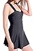 Women's Elegant Crossover One Piece Swimdress Skirted Bottom Swimsuit (FBA), US 16W-18W, pearl black, tag size 6XL