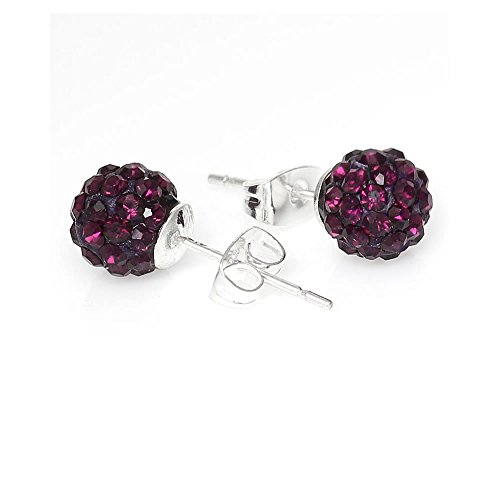 BirthdayEarrings 8mm Disco Ball Stud Earrings w/ ed Rhinestones Pave Pick Your (April) (Purple)