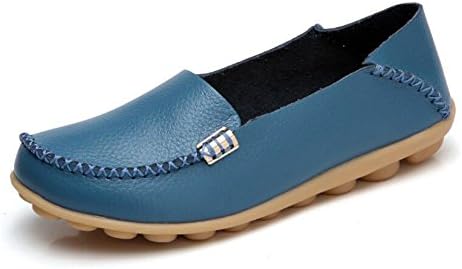 Women's Leather Loafers Shoes Wild Driving Casual Flats (4.5, Blue)