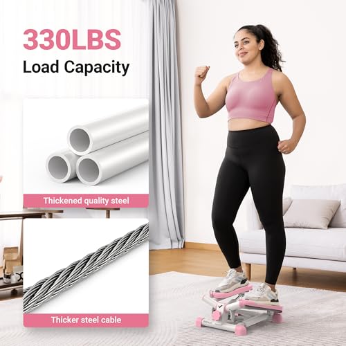 MERACH 2-in-1 Mini Stepper for Home Exercise Step, Mini Stepper 150kg with LCD Monitor, Up-Down Swing Stepper with Power Ropes for Leg/Arm/Butt Training Stairmaster Exercise&Fitness Equipment