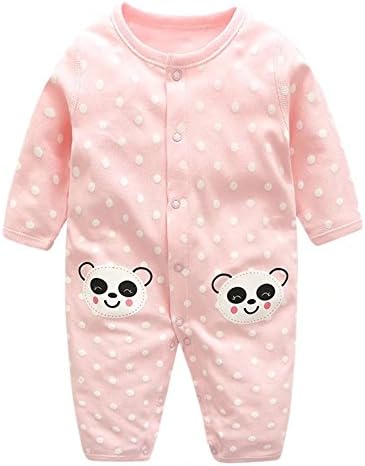 Infant Newborn Baby Girl's Long Sleeves Cute Panda Cotton Onesie Romper Bodysuit Playsuit Outfit, Pink Polka Dots, 0-3 Months = Tag 3M