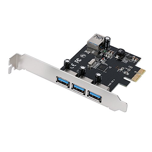 QNINE USB 3.0 PCIe Expansion Card, 4 Port (3 External and 1 Internal) PCI-e to USB Adapter, PCI Express Controller Hub for Windows Desktop PC Superspeed Up to 5Gbps Build in Self-Powered Technology