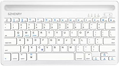 Multi-Device Bluetooth Keyboard for Android Windows iOS, SZHENRY Wireless Tablet Keyboard with Built-in Stand for Apple iPhone X 8 7 6S 6 Plus Smartphone, iPad Mini Air Pro Tablet, Laptop PC (white)