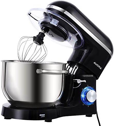 Aucma Stand Mixer, 6.2 L Stainless Steel Mixing Bowl, 6 Speed 1400W Tilt-Head Food Mixer, Kitchen Electric Mixer with Dough Hook, Wire Whip & Beater (Black)