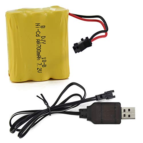Fistone Rechargeable 7.2V 700mAh Ni-Cd Battery Pack for Remote Control Motorcycle Buggy Stunt Racing Drift Vehicle and RC Truck Crawler Tower Crane with Charging Cable SM 2P Plug