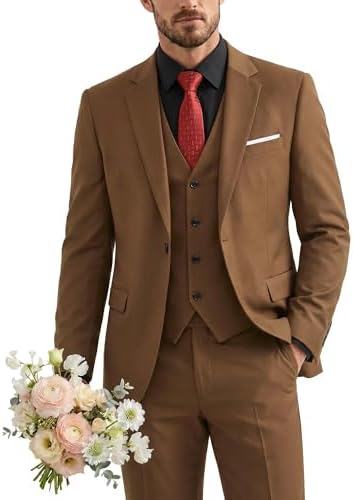 Qrkoda Men's 3-Piece Suit Peak Lapel Jacket Vest and Pants