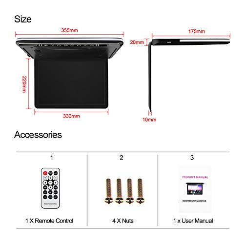 13.3 inch Car Overhead Monitor FHD Digital TFT Screen 1080P Video Car Overhead Player Roof Mounted Monitor HDMI Port White New Version