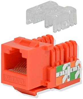 LOGICO 25 Pieces Cat6 Keystone Jacks Orange with Dust Cap – 22-26 AWG PCB Female RJ45 Connectors for Network Ethernet Wall Jack Insert | Cat6 110 Punch Down Block Socket 8-Port, 8-Connector (8P8C)
