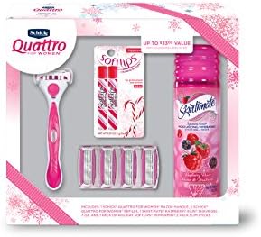 HOLIDAY GIFT SET - Schick Quattro for Women Set with Skintimate Shave Gel for Women and Softlips Peppermint Chapstick