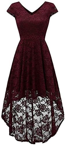 Tyoby Dresses for Women Solid V-Neck Short Sleeve Floral Lace Patchwork Her Full Elegant Party