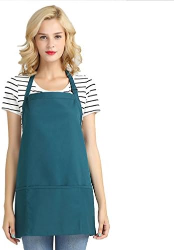 Dark green adjustable hotel restaurant salon kitchen bib chef apron for women Korean lovely style with 2 pockets
