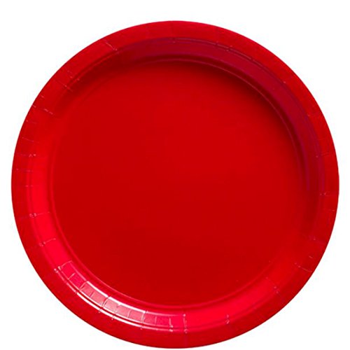 Ruby Red Solid Round Dinner Paper Plates 9" (16 Ct) Durable & Eco