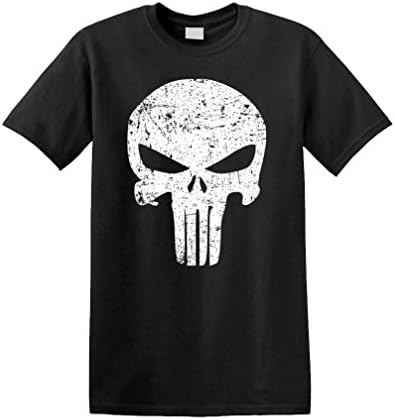DISTRESSED PUNISHER hero skull patriot usa Unisex Tee Shirt T-Shirt, L, Black