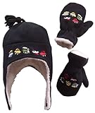 N'Ice Caps Little Boys and Baby Sherpa Lined Fleece Embroidered Hat Mitten Set